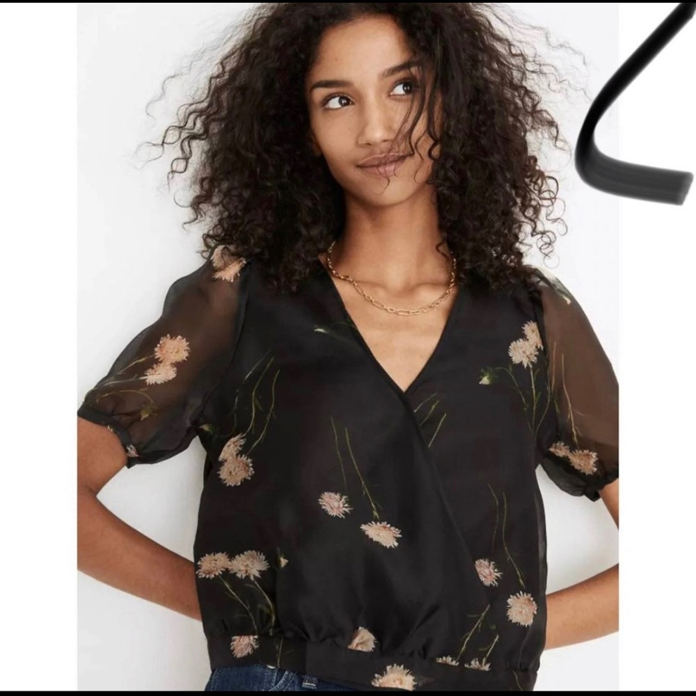 NWT Madewell Silk Organza Puff Sleeve Wrap Top